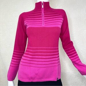 Neve Designs 100% Wool Ski Quarter Zip Sweater Pink & Red Stripes
